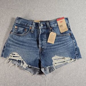 Levi’s 501 High Rise Jean Shorts In Washed 27 NEW Distressed Cut Off